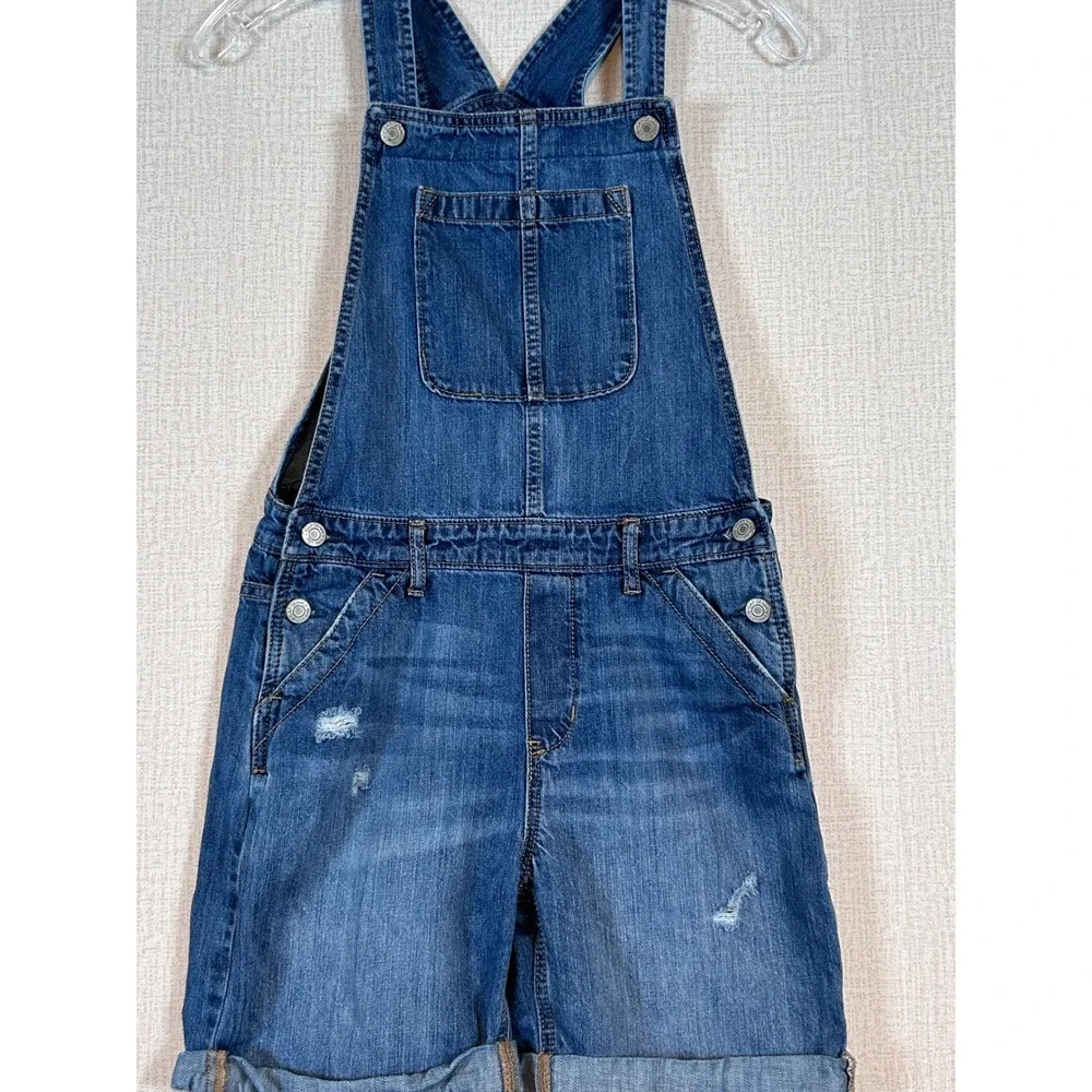 Vintage Gap Kids XL Blue‎ Denim Shortalls Distressed Overalls Regular Y2K 90's